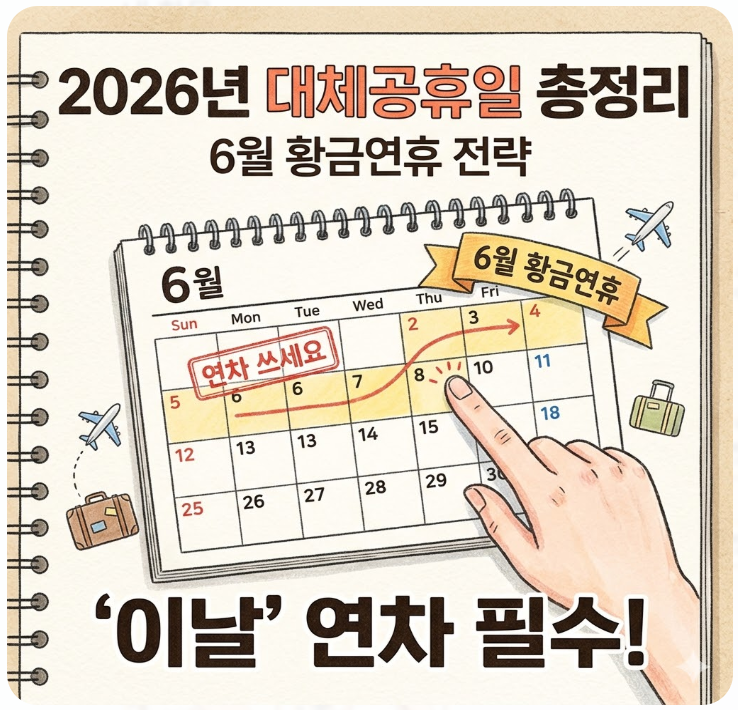  2026년 대체공휴일 총정리: 6월 황금연휴 만들려면 '이날' 무조건 연차 쓰세요