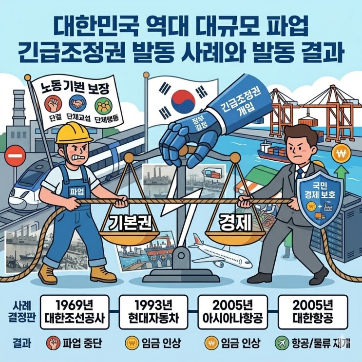 대한민국 역대 대규모 파업 긴급조정권 발동 사례와 발동 결과