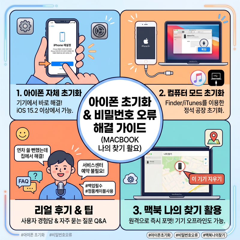 아이폰 초기화 방법 3가지, 비밀번호 오류 발생 시 맥북 나의찾기