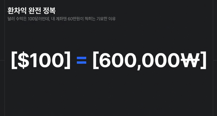  환차익 완전 정복, 달러 수익은 100달러인데 원화로 보면 60만원인 이유