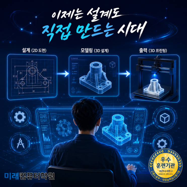  “3D프린터” 배우면 취업이 달라진다! 부산·김해·양산 기계설계 국비무료 교육｜AutoCAD·CATIA·Fusion360·포트폴리오·취업연계까지 한번에