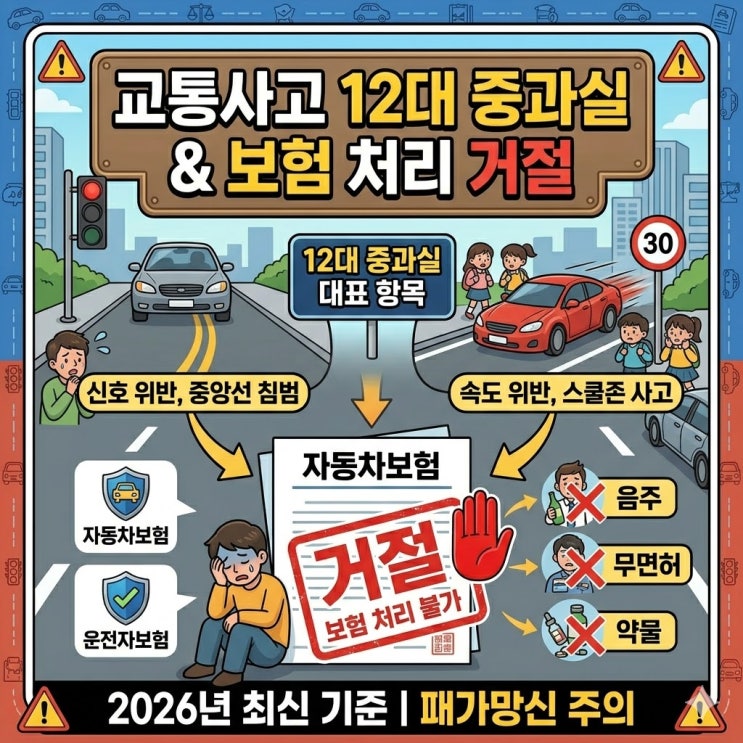  2026년 12대 중과실 교통사고 총정리: 보험 처리 안 되는 '이것' 주의하세요