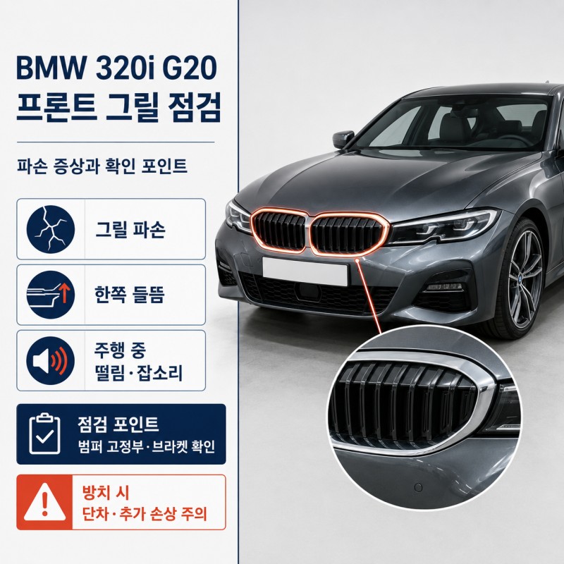 BMW 320i G20 그릴 파손 증상과 교체비용, 함께 점검할 부분은?