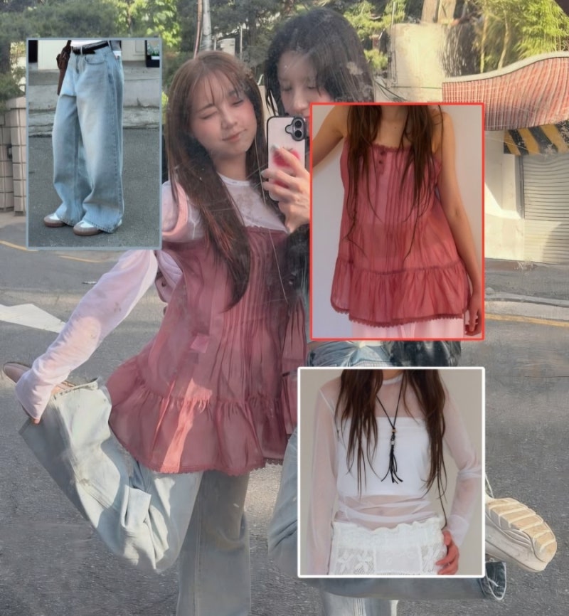 [연예인 옷장] 이달소 츄 사복 오간자 뷔스티에, 시스루 티셔츠, 연청 와이드 팬츠 정보 | 뷔....