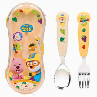  릴팡 뽀로로잡스 입체 편한 어린이 스푼 포크 케이스 세트 - 캐릭터 잡기 손잡이
