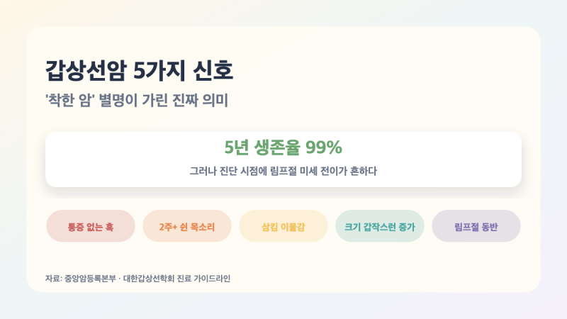 갑상선암 '착한 암' 별명이 가린 5가지 신호 — 5년 생존율 99% 뒤에 숨은 림프절 전이율