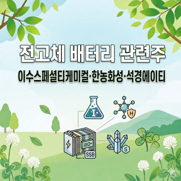 전고체 배터리 관련주 뭐 살까? 이수스페셜티케미컬·한농화성·석경에이티 정리