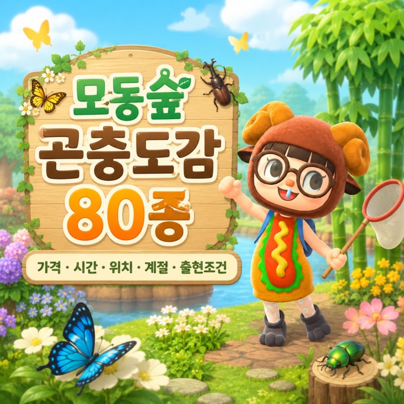 모동숲 곤충 도감 80종 전체 리스트｜가격, 시간, 위치, 계절, 출현조건 총정리