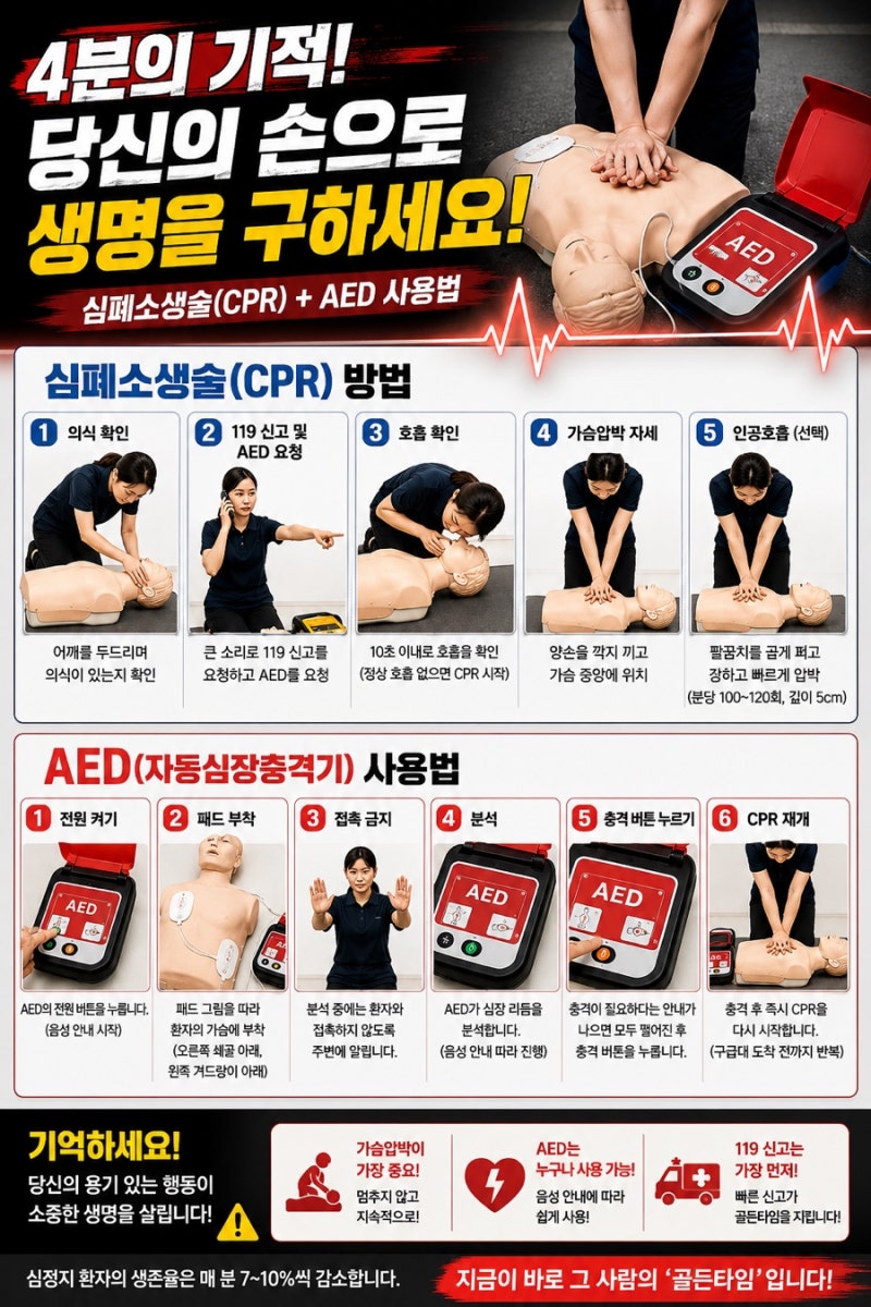 심폐소생술(CPR)과 AED 자동심장충격기 사용법 총정리