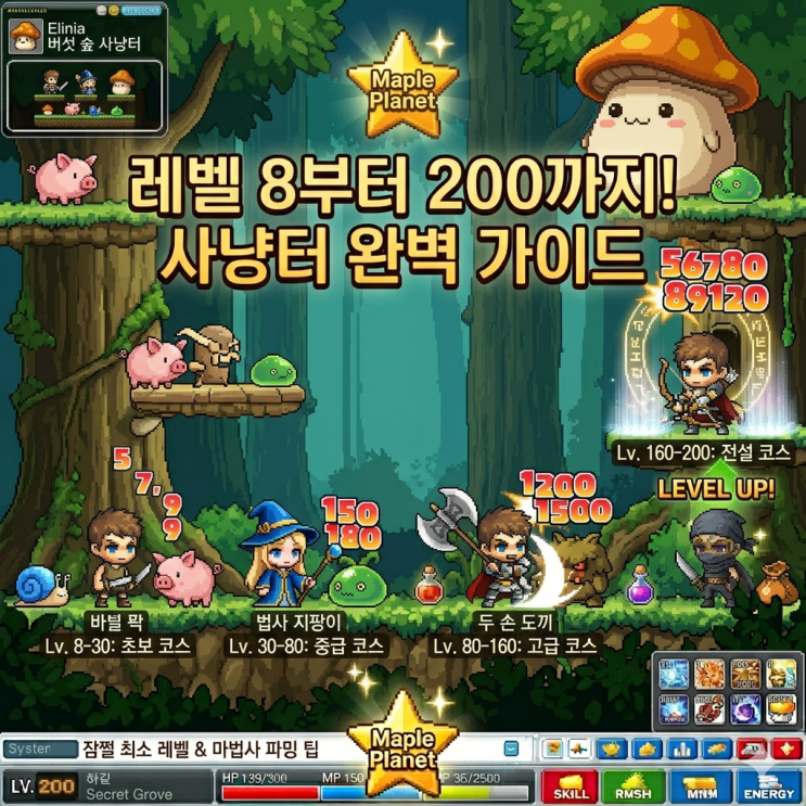 메이플 플래닛 사냥터 추천 (8~200), 잠쩔 최소레벨 가이드