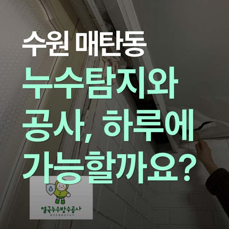  베란다와 방 천장 물샘 - 수원 매탄동 아파트 누수탐지 및 공사 하루 안에 가능할까요?
