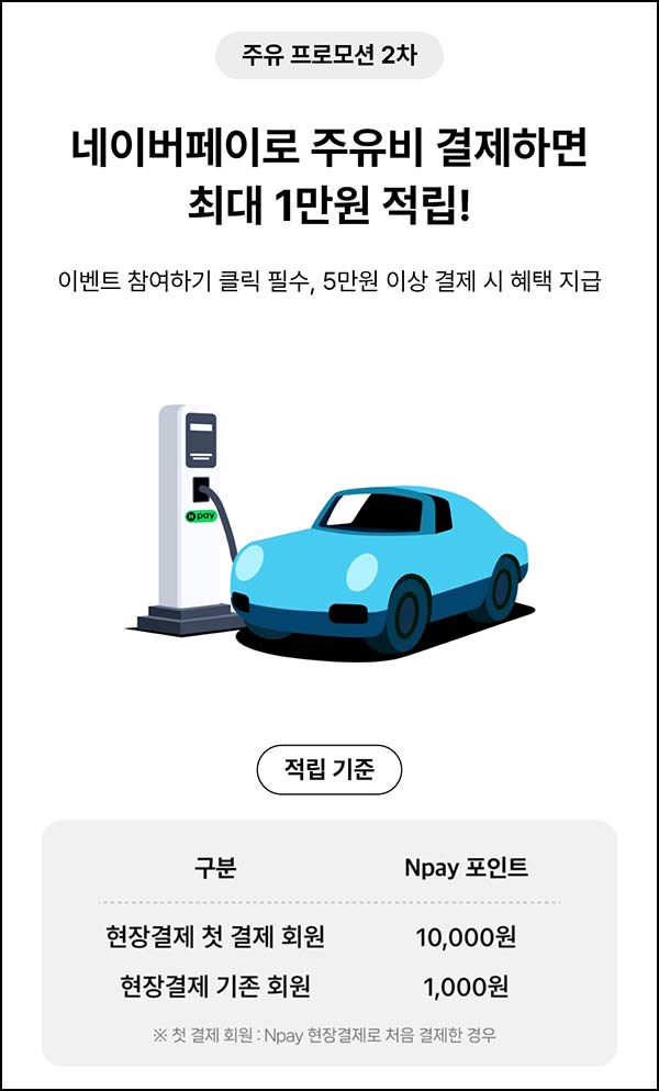  네이버페이 주유비 5만원이상 결제( 최대~1만원)전원~06.14