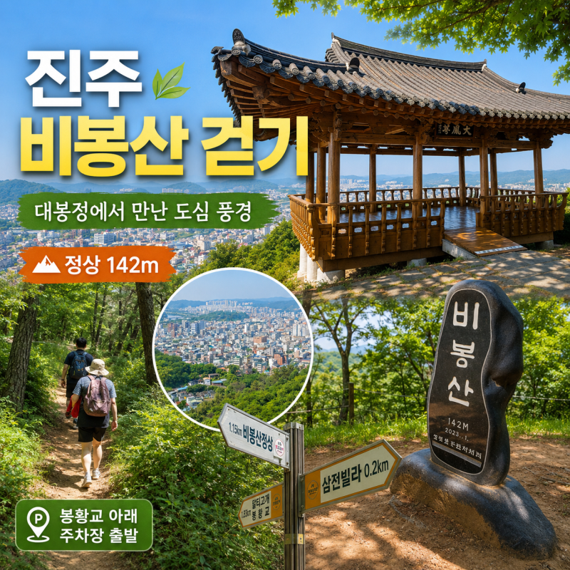 진주 비봉산 산책, 봉황교 아래 주차장에서 대봉정·맨발 황톳길·정상까지