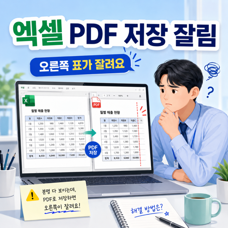 엑셀 PDF 저장 잘림 해결, 한 페이지로 변환하는 방법