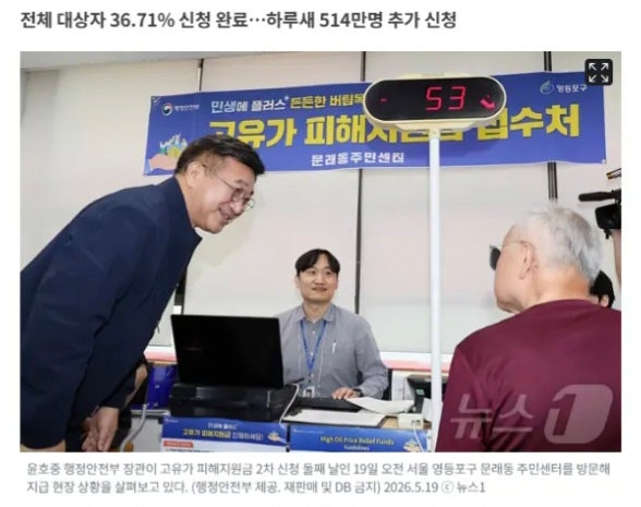  고유가 지원금 2차, 누적 1319만명 신청, 3조739억 지급