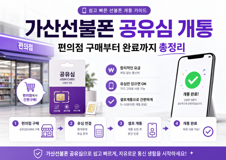  가산선불폰 공유심 개통 편의점 구매부터 완료까지 총정리