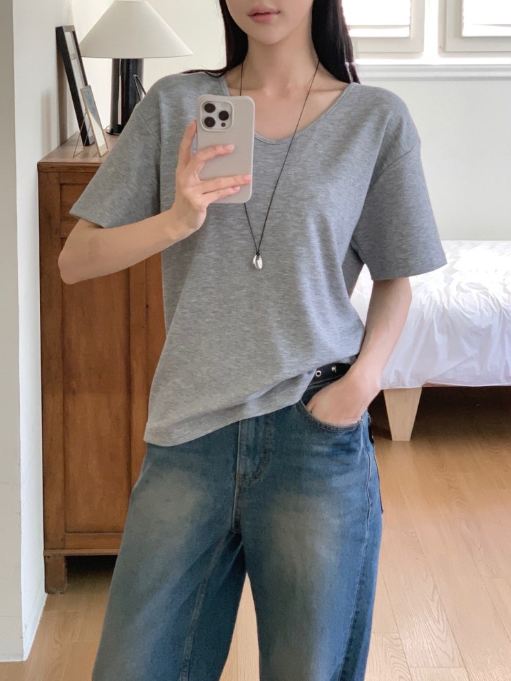  여성 브이넥 반팔티 추천! 여리핏 루즈핏 무지 스판 데일리 티셔츠