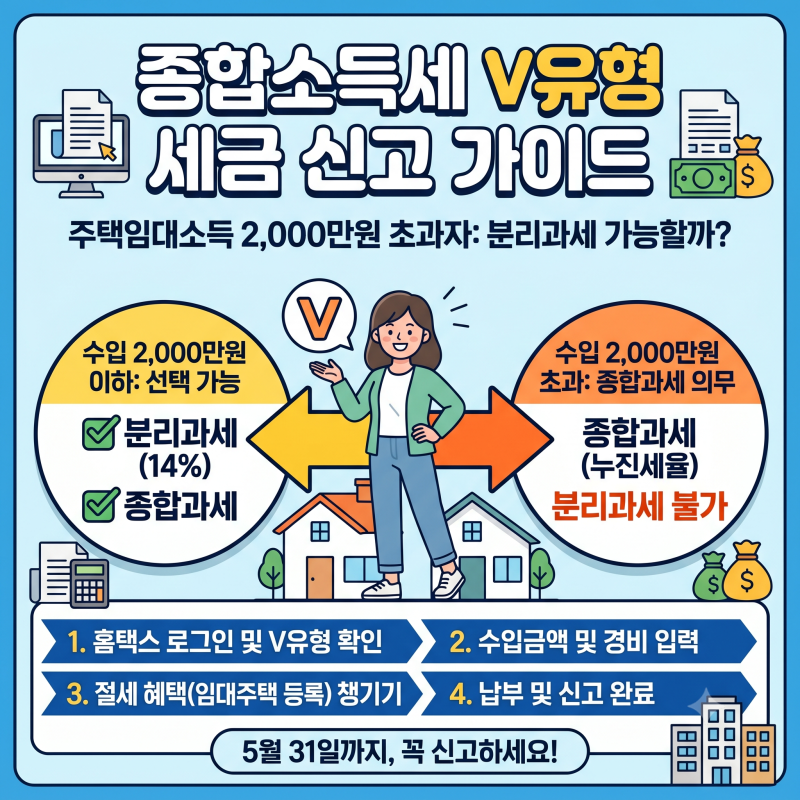 종합소득세 V유형 세금 신고 방법, 주택임대소득 2000만원 초과자 분리과세