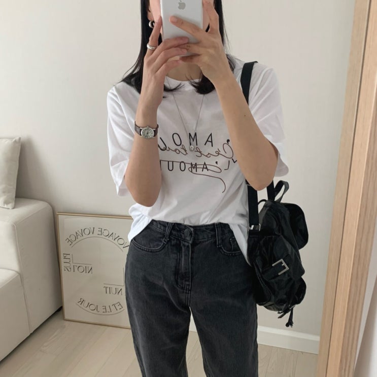  여름 루즈핏 영문 반팔티 추천! 데일리로 입기 좋은 여성 나염 티셔츠 코디