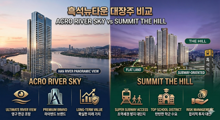  [흑석뉴타운 대장주 비교] 아크로 리버스카이 VS 써밋 더힐 분양가 및 투자 가치 분석