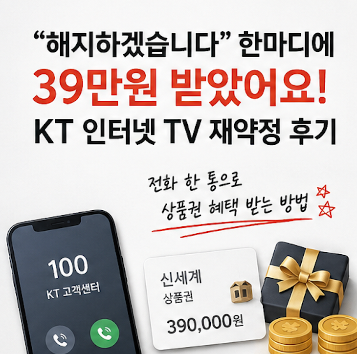 "해지하겠습니다" 한마디에 39만원 받았어요. KT 인터넷 TV 재약정 실제 후기