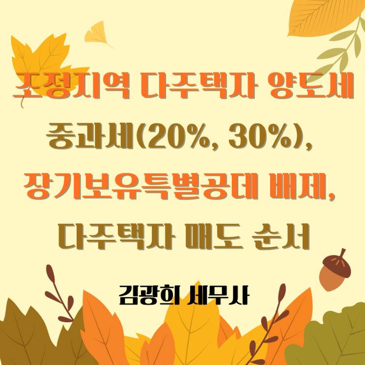  조정지역 다주택자 양도세 중과세(20%, 30%), 장기보유특별공제 배제, 다주택자 매도 순서