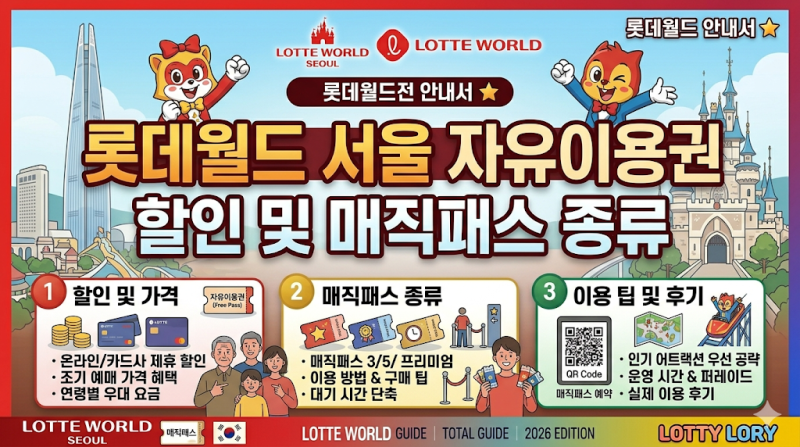 롯데월드 서울 자유이용권 할인 및 매직패스(10회권, 5회권, 프리미엄) 종류!(초보자 필독!)