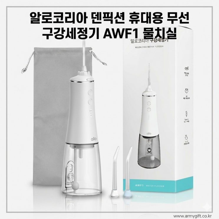  알로코리아 덴픽션 휴대용 무선 구강세정기 AWF1 물치실로 치아 치간까지 시원하게