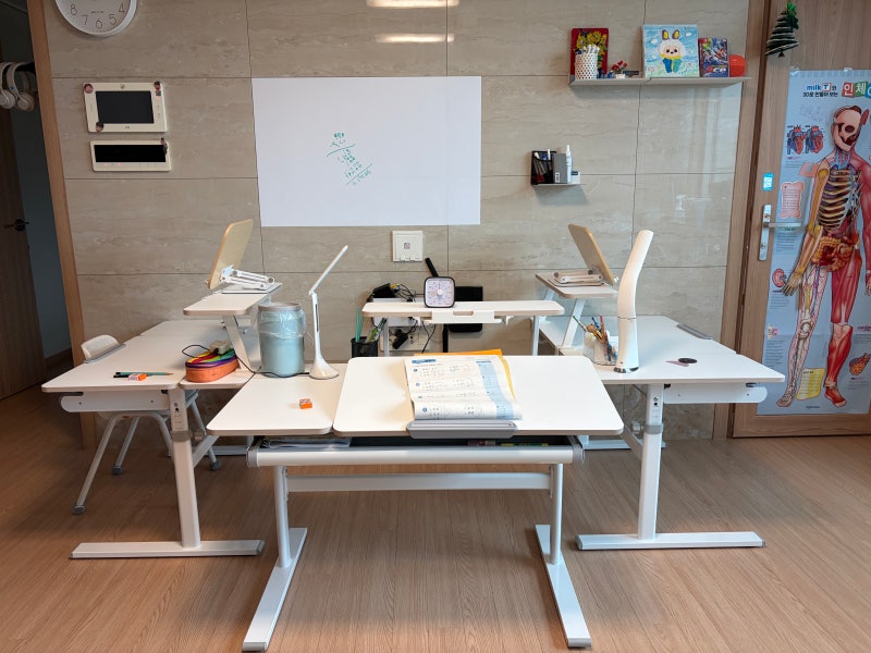 루나랩 키즈 초등학생 어린이 각도조절 책상으로 꾸민 거실서재화 인테리어