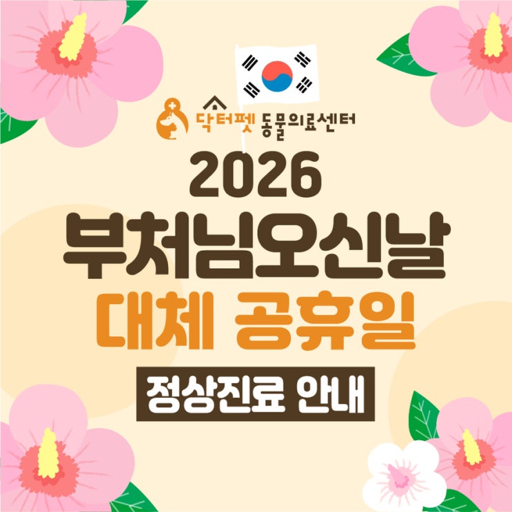  닥터펫동물의료센터 2026년 5월 25일 월요일 석가탄신일 대체 공휴일 정상진료 안내 (부처님오신날 부산 24시동물병원)