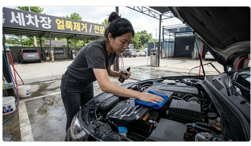 본네트 열 안 식히고 습식 발수코팅제 뿌려 생긴 세차 얼룩 제거 방법