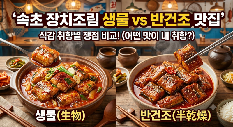 속초 장치조림 생물 vs 반건조 맛집 식감 취향별 쟁점 비교