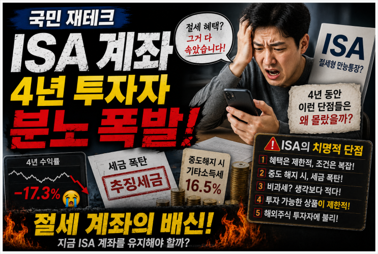  국민 재테크 ISA 계좌 4년 투자자 분노 폭발 치명적 단점 5가지