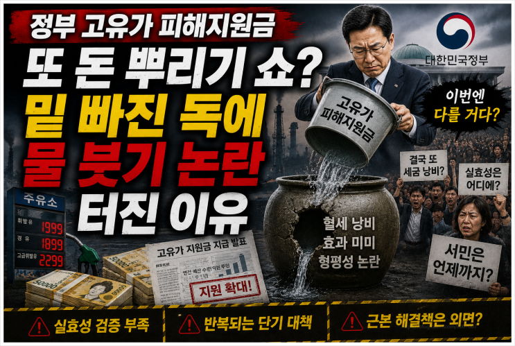  정부 고유가 피해지원금, 또 돈 뿌리기 쇼? 밑 빠진 독에 물 붓기 논란 터진 이유