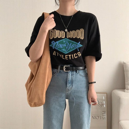  여성 오버핏 반팔 롱티셔츠 추천! 여름 데일리 영문 프린팅 빅사이즈 코디