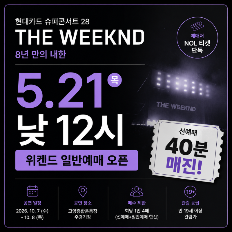 위켄드 내한공연 일반 예매 구역｜현대카드 슈퍼콘서트 28 총정리 (The Weeknd)