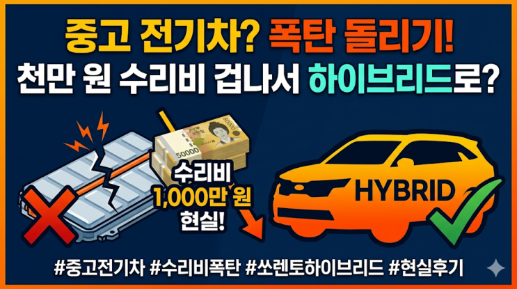  중고 전기차 폭락 매물, 수리비 천만 원 현실 알고 하이브리드 계약한 썰