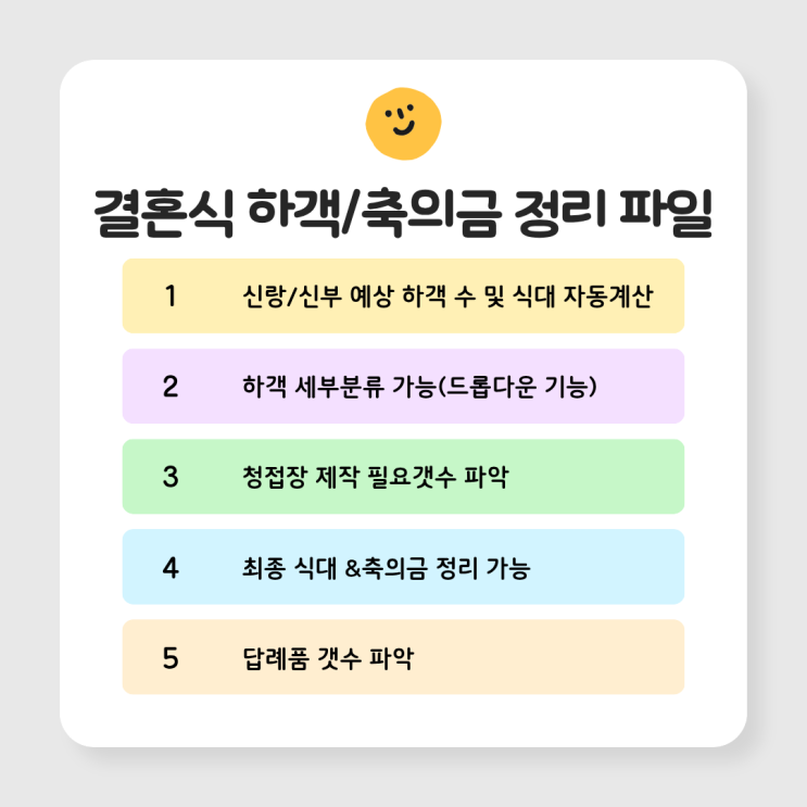  결혼식 하객리스트 축의금 식대 정리용 엑셀파일 공유(비번없음)