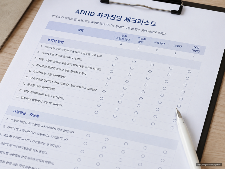  성인 ADHD 테스트 검사 특징, 체크리스트 공유