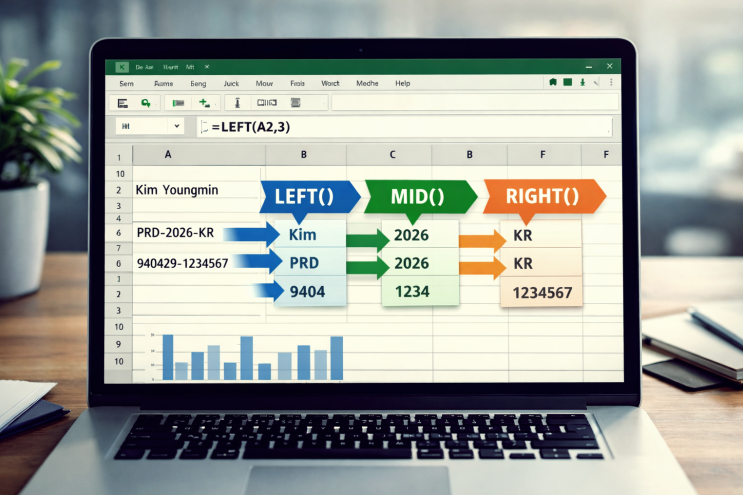  엑셀(Excel) - 데이터 추출 LEFT, RIGHT, MID 함수