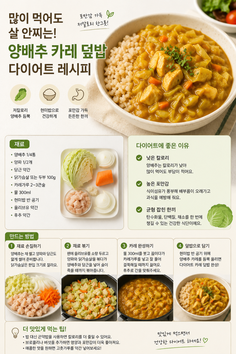 포만감 최고! 양배추 카레 덮밥 다이어트 레시피