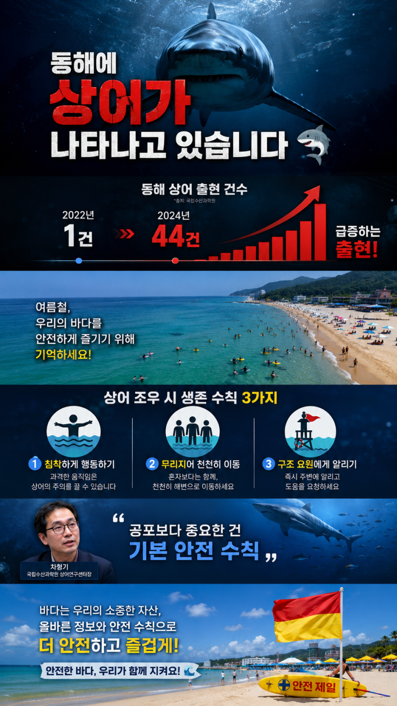 동해에 상어가 급증하고 있다 - 상어 출몰 현황·위험 해역·대피법 완전정리