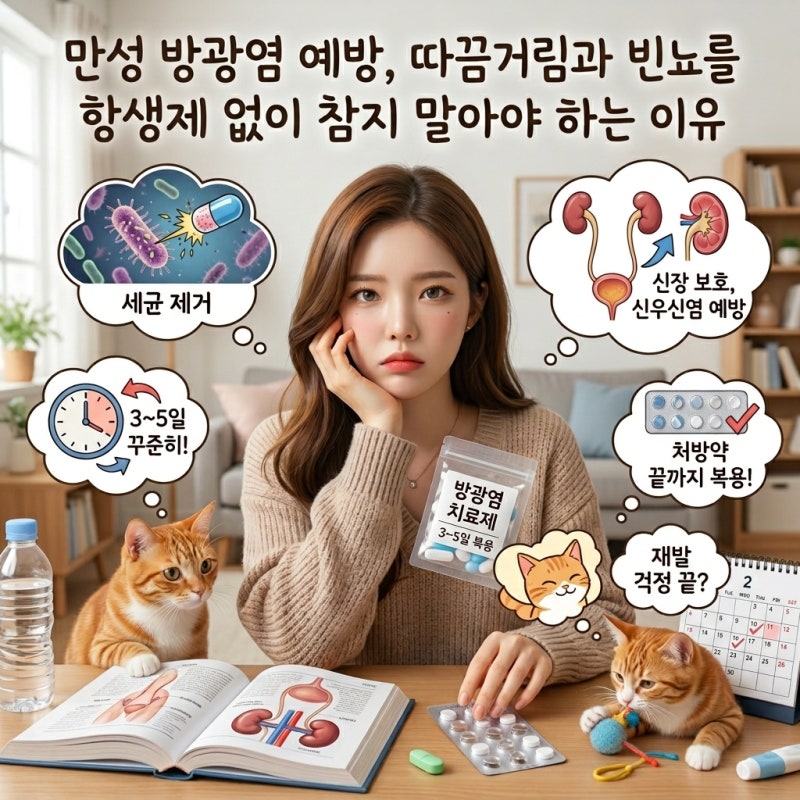 방광염증상 만성화 예방을 위해 소변볼 때 찌릿한 통증과 빈뇨를 항생제 없이 버티면 안 되....
