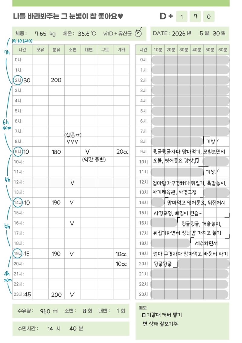 신생아 수유일지 및 이유식 기록다이어리 무료 pdf 양식공유