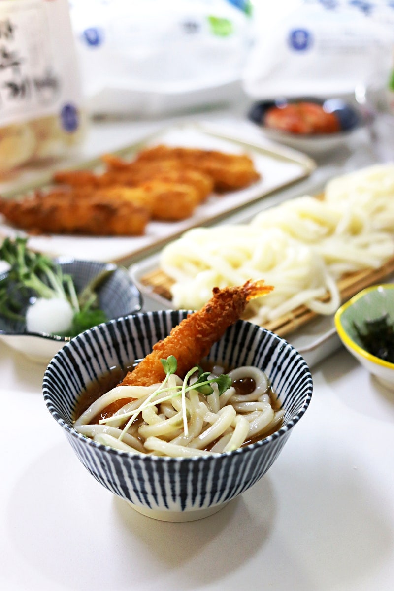 면사랑 사누끼우동면 요리 냉우동 레시피 새우튀김 자루우동 만들기