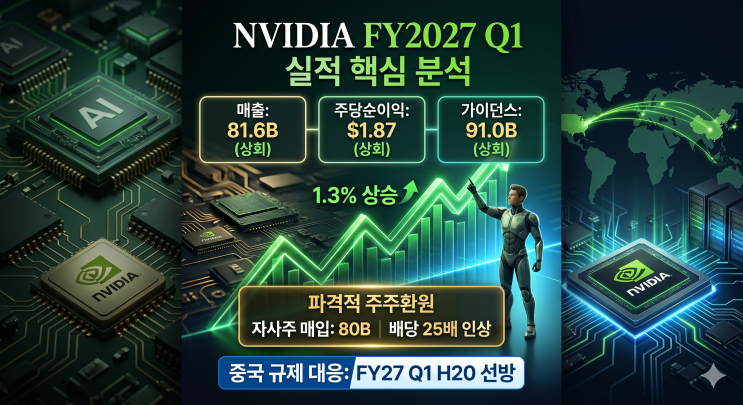  엔비디아 회계연도 2027년 1분기 실적 발표, 어닝서프라이즈에도 주가 숨고르기 들어간 이유