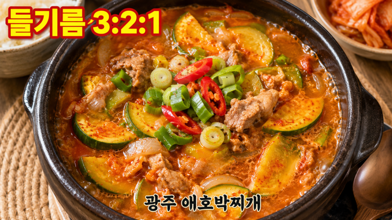 광주 애호박찌개 레시피 들기름 황금비율 3:2:1, 돼지고기 안 질긴 진짜 이유