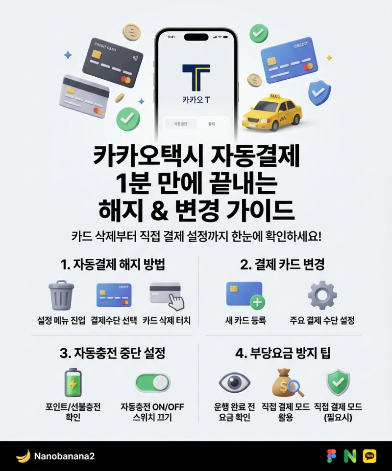 카카오택시 자동결제 설정 해지 변경 방법 카드 삭제
