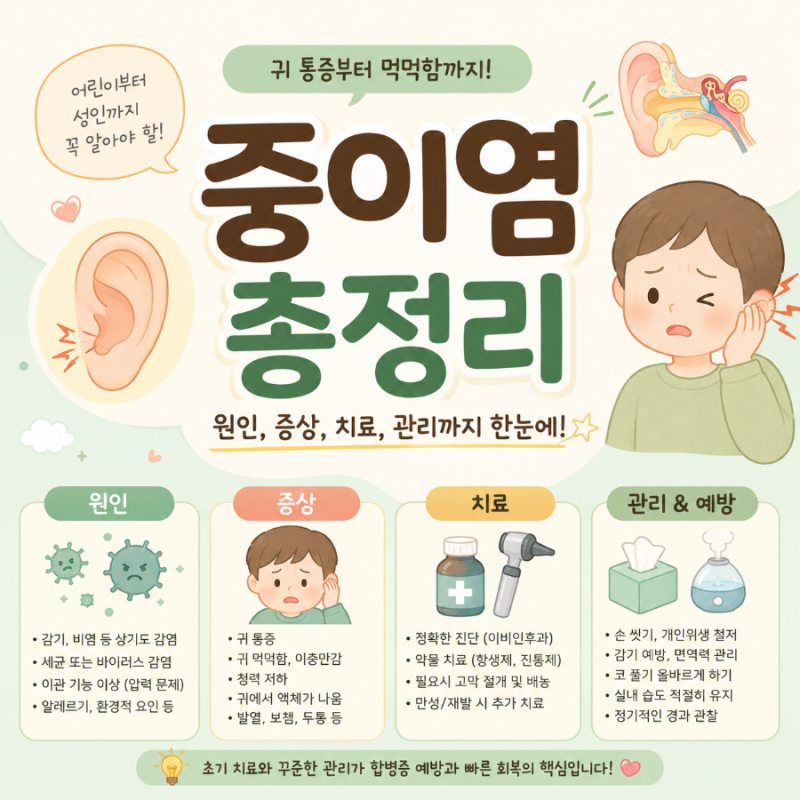 중이염 귀 통증부터 먹먹함, 원인, 증상, 치료, 관리까지 왜 감기 후에 많이 생길까?중이염....