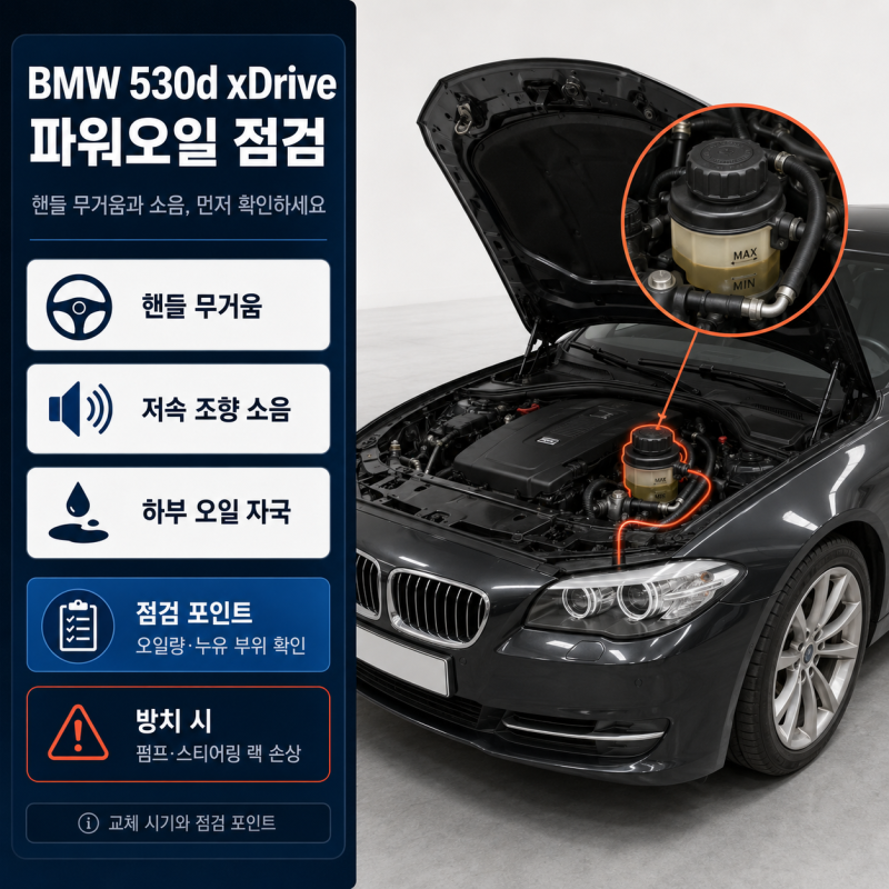 BMW 5시리즈 F10 530d xDrive 파워오일 점검 시기와 교체 전 꼭 봐야 할 증상
